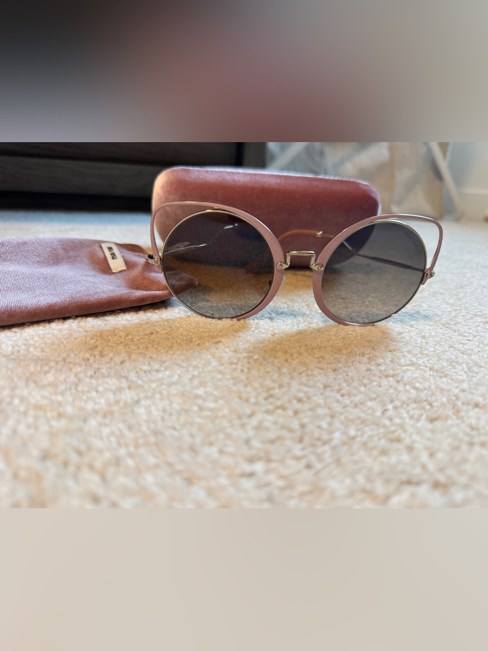 Miu Miu Round Cat-Eye Sunglasses in Mauve Pink